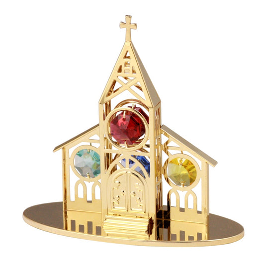 Elegant Gold-Plated Church Figurine – Crystal Metal Art Keepsake