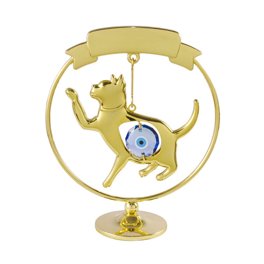 Evil Eye Nazar Amulet Crystal Cat Dangling in Hoop Freestand
