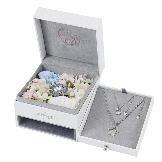 A Gift of Love – Twin Stars Couple Pendants in Flower Jewelry Box